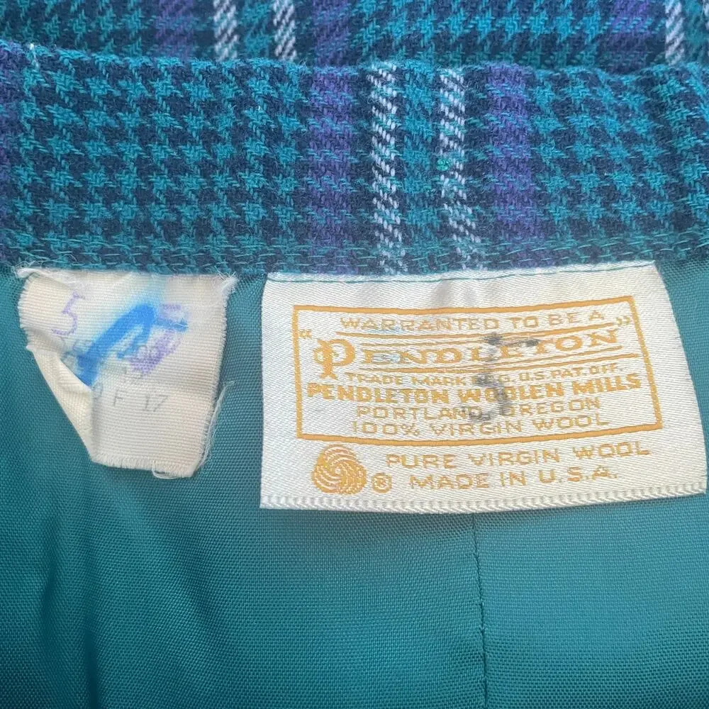 Vintage Pendleton Pencil Skirt Size 12 Blue Purple Tartan Plaid Wool Academia